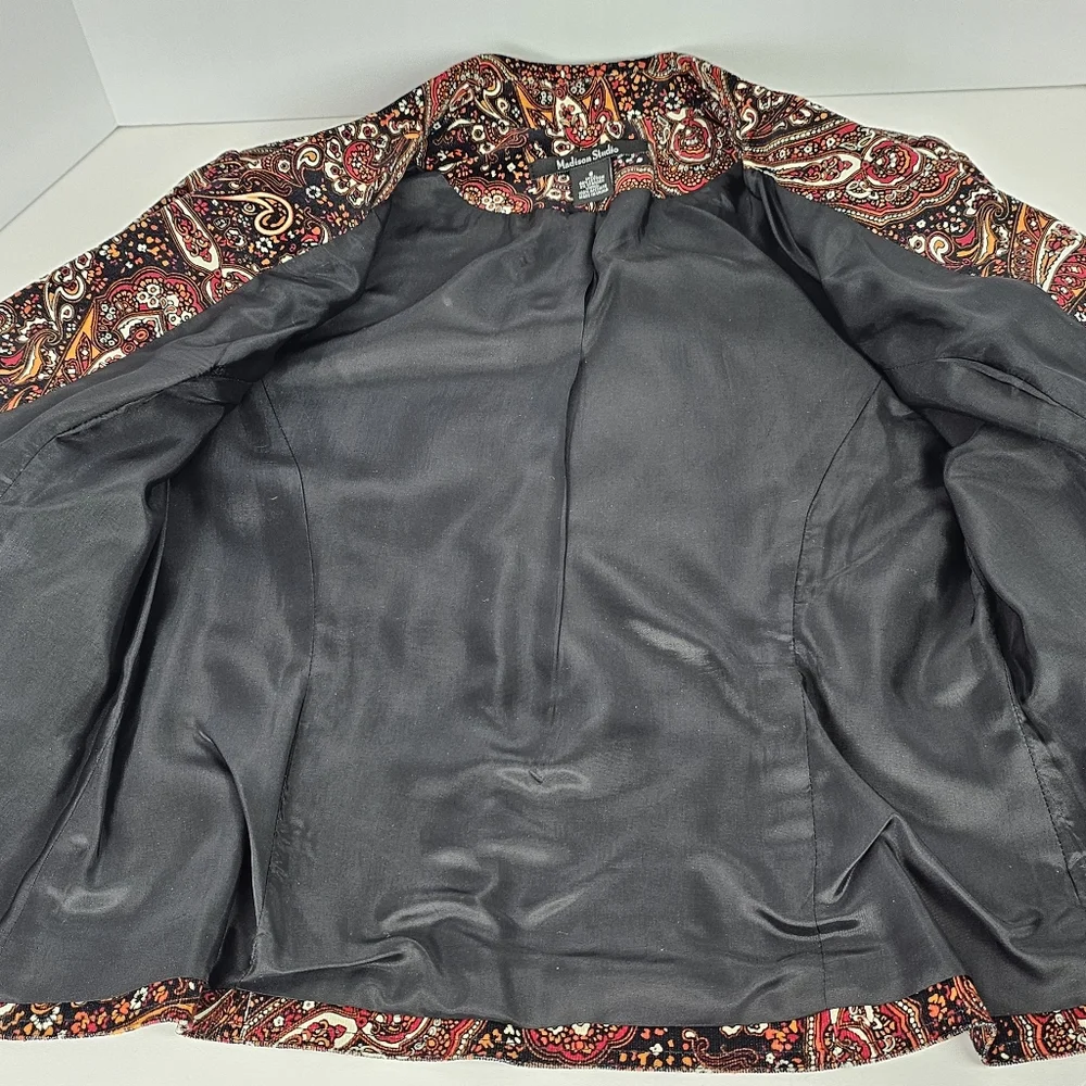 Madison Studio Women 8 Paisley Blazer Jacket Cotton Blend Velvet Look Boho Retro - Picture 11 of 12